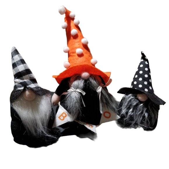 Halloween Gnomes With Polka Dot & Plaid Witch Hats Boo Banner Set of 3 - Picture 13 of 13